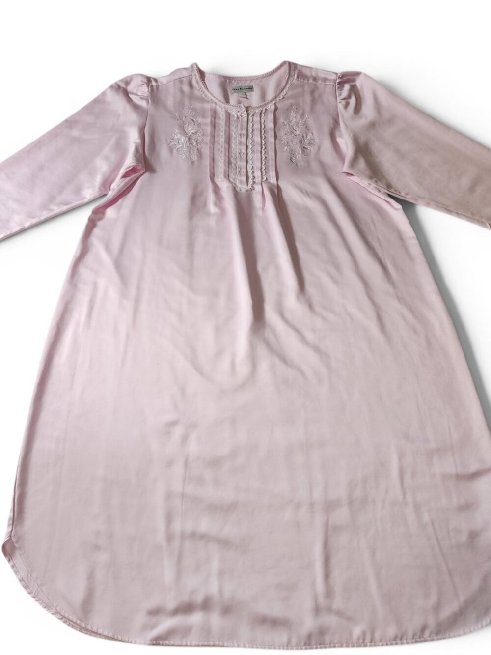 Miss Elaine Cottagecore Pink Nightgown XL Embroidered Floral Lace Trim FLAW